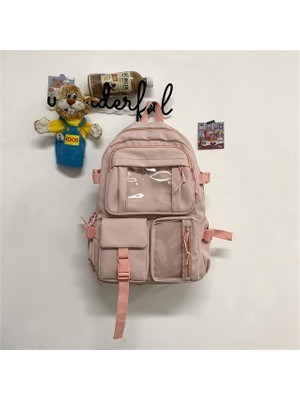 Masoffy Pembe Kadın Sırt Çantası Traveasy Sevimli Kadın Sırt Çantası Yeni Çok Cep Naylon Lise Çantaları Lady Moda Kawaii Sırt Çantası Kadın Ayı ile Peluş Kolye (Yurt Dışından)