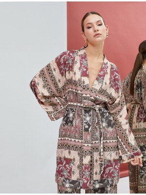 Koton Etnik Desenli Kimono Beli Kuşak Detaylı