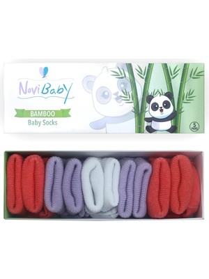 Novibaby 5'li Bambu Yenidoğan Bebek Çorap I Purple Orange I Kız Erkek Bebek Çorabı