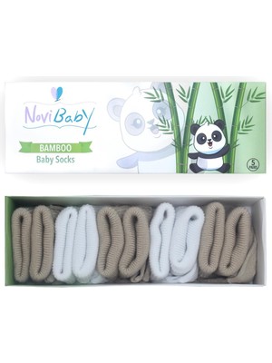 Novibaby 5'li Bambu Yenidoğan Bebek Çorap I White Beige I Kız Erkek Bebek Çorabı