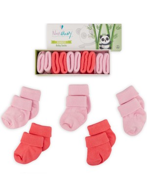 Novibaby 5'li Bambu Yenidoğan Bebek Çorap I Rose I Kız Erkek Bebek Çorabı