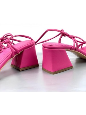 Dh Shoes Basskan Fuşya Moys Ipli Alçak Topuk Sandalet