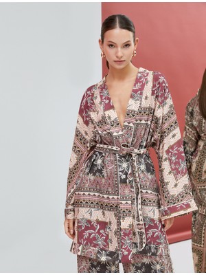 Koton Etnik Desenli Kimono Beli Kuşak Detaylı