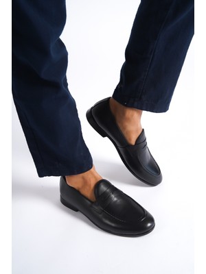 Mubiano MBKRY202S Hakiki Deri Kuşak Detaylı Erkek Siyah Loafer & Günlük Ayakkabı