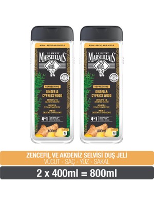 Ferahlama Sağlayan Le Petit Marseillais Zencefil ve Akdeniz Selvisi Duş Jeli 800 ml 4'ü 1 Arada