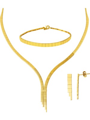 Bilezikci 14 Ayar Taşsız 2 Sıra Su Yolu Altın Takı Seti