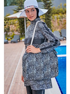 Riva Mera Desenli Tam Kapalı Tesettür Mayo R2306