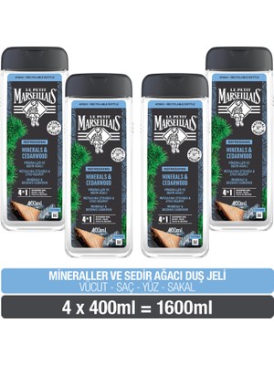 Le Petit Marseillais Mineral ve Sedir Ağacı Duş Jeli 400 ml x4 Ferahlatıcı Etki ile Cilt ve Saç İçin
