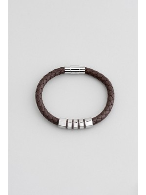 Style & Steel Kahverengi Vegan Deri Çelik Erkek Bileklik