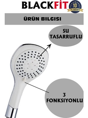 Blackfit Mix Beyaz Aç Kapa Çift Su Girişli Banyo Bataryası Ruby Duş Başlığı Set