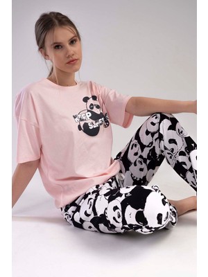 Vienetta Pamuklu Kadın Düşük Omuzlu Kısa Kol Pijama Takım
