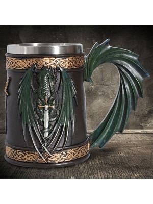 Keyfim Shop Ejderha ve Kılıç Tasarımlı Kupa 3D Oyma Paslanmaz Çelik Kupa