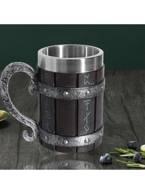 Keyfim Shop Iskandinav Viking Tasarımlı Kupa 3D Oyma Paslanmaz Çelik Kupa