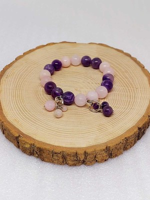Yaşam Tohumu Ametist & Pembe Kuvars Taşı Pandora Bileklik 10MM