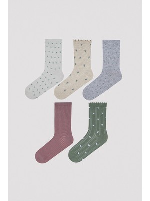 Çiçekli-Kalpli 5li Soket Çorap