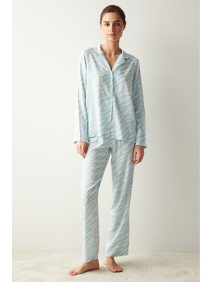 Base Mavi Zebra Gömlek Pantolon Pijama Takımı