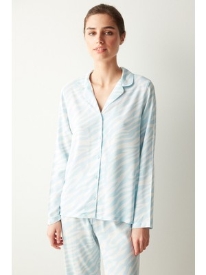 Base Mavi Zebra Gömlek Pantolon Pijama Takımı