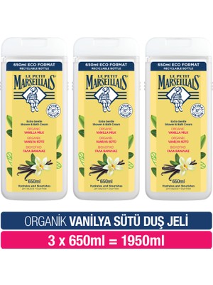 Le Petit Marseillais Vanilya Sütü Duş Jeli 3'lü Paket 650 ml Biyolojik Olarak Ayrışabilen İçeriklerle