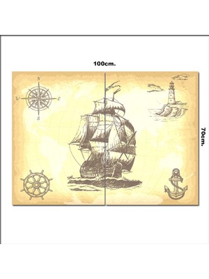 Bedeko Ahşap Tablo Eski Yelkenli Gemi  70*100CM