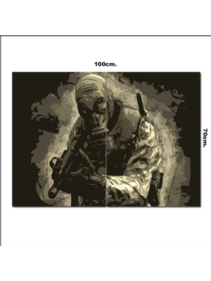 Bedeko Ahşap Tablo Asker ve Gaz Maskesi Görseli 70*100CM