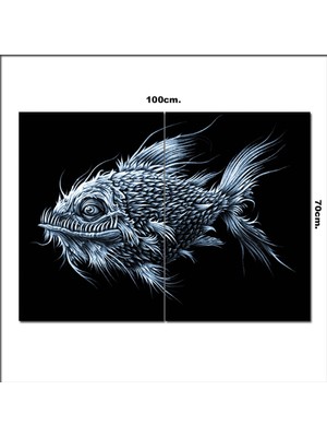 Bedeko Ahşap Tablo Siyah Beyaz Balık  70*100CM