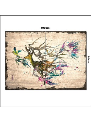 Bedeko Ahşap Tablo Dream Catcher Kuş Geyik Desenli 70*100CM