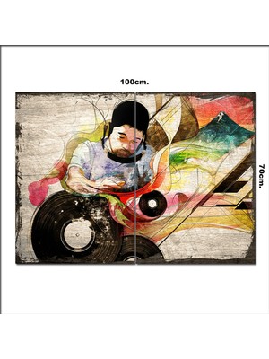 Bedeko Ahşap Tablo Hip Hop ve Disc Jockey Şekilli 70*100CM