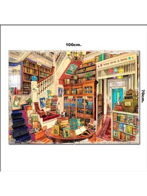 Bedeko Ahşap Tablo Kütüphane  70*100CM