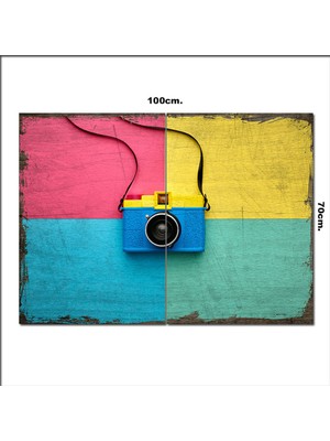 Bedeko Ahşap Tablo Renkli Fotoğraf Makinası  70*100CM