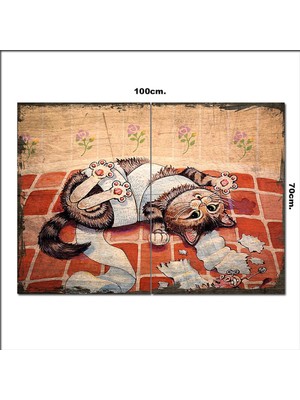 Bedeko Ahşap Tablo Yaramaz Oyuncu Kedi Tarz 70*100CM