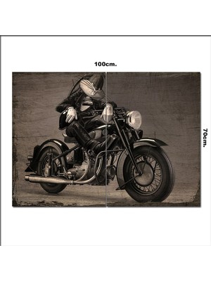 Bedeko Ahşap Tablo Motorsikletli Tavşan Tarz 70*100CM