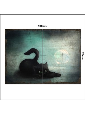 Bedeko Ahşap Tablo Kara Kedi Şekilli 70*100CM