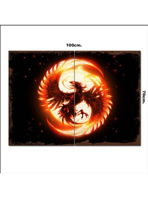 Bedeko Ahşap Tablo Yanan Phoenix Desenli 70*100CM