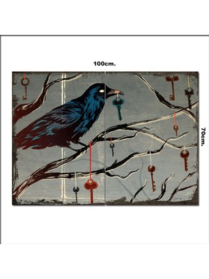 Bedeko Ahşap Tablo Anahtarcı Karga Şekilli 70*100CM