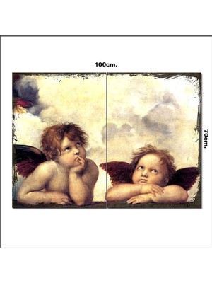 Bedeko Ahşap Tablo Düşünen Melek Çocuklar Görseli 70*100CM