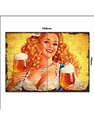 Bedeko Ahşap Tablo Barmen Kız Tarz 70*100CM