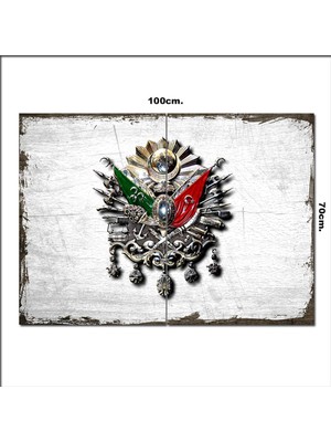 Bedeko Ahşap Tablo Eski Zeminde Osmanlı Tuğrası  70*100CM