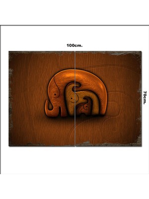 Bedeko Ahşap Tablo Sevimli Filler  70*100CM