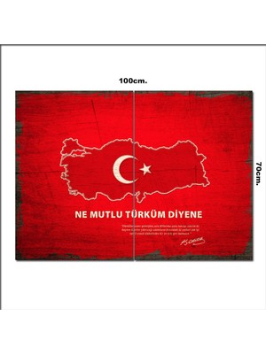 Bedeko Ahşap Tablo Ne Mutlu Türküm Diyene Tarz 70*100CM