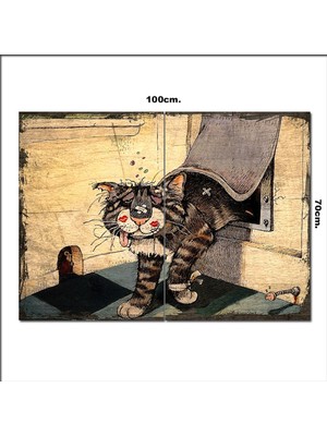 Bedeko Ahşap Tablo Çapkın Ev Kedisi Şekilli 70*100CM