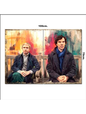 Bedeko Ahşap Tablo Sherlock Holmes ve Dr. Watson  70*100CM