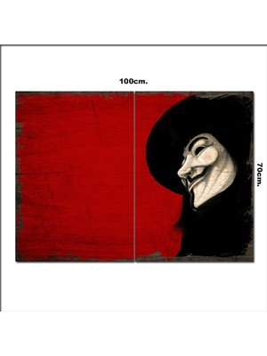 Bedeko Ahşap Tablo Kırmızı Zeminde Vendetta Şekilli 70*100CM
