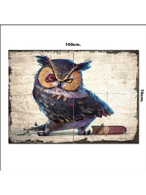 Bedeko Ahşap Tablo Çalışkan Baykuş  70*100CM