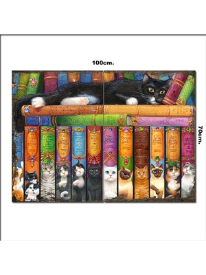 Bedeko Ahşap Tablo Kedi Kitaplığı  70*100CM