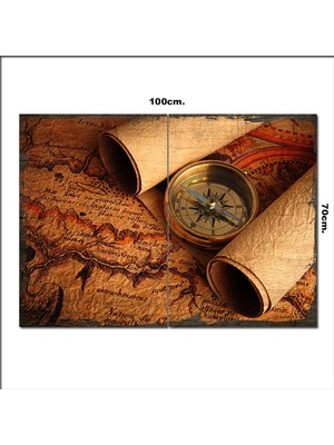 Bedeko Ahşap Tablo Pusula Haritalar Desenli 70*100CM