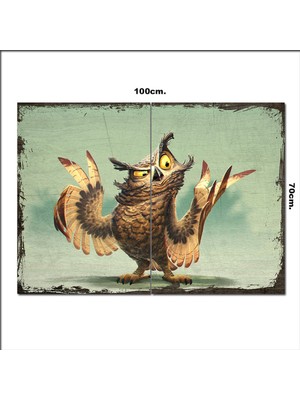 Bedeko Ahşap Tablo Illustrasyon Baykuş  70*100CM