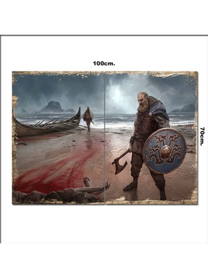 Bedeko Ahşap Tablo Vikings Vikingler  70*100CM