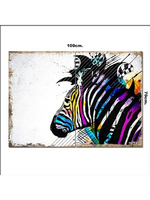 Bedeko Ahşap Tablo Renkli Zebra  70*100CM
