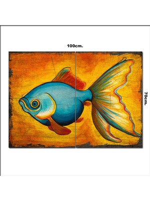 Bedeko Ahşap Tablo Renkli Balık Baskılı 70*100CM