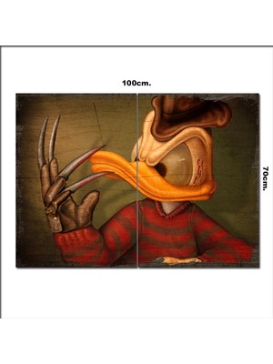 Bedeko Ahşap Tablo Donald Duck As Freddy Krueger Baskılı 70*100CM